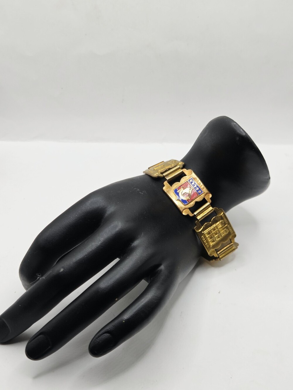 Vintage Paris France Souvenir Bracelet Eiffel Tower Notre Dame Opera Panels 7.5"